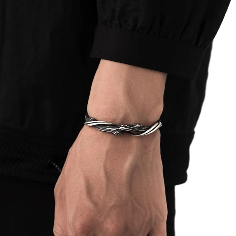 Bracelet manchette en argent sterling 999 et bois flotté Buddha Stones