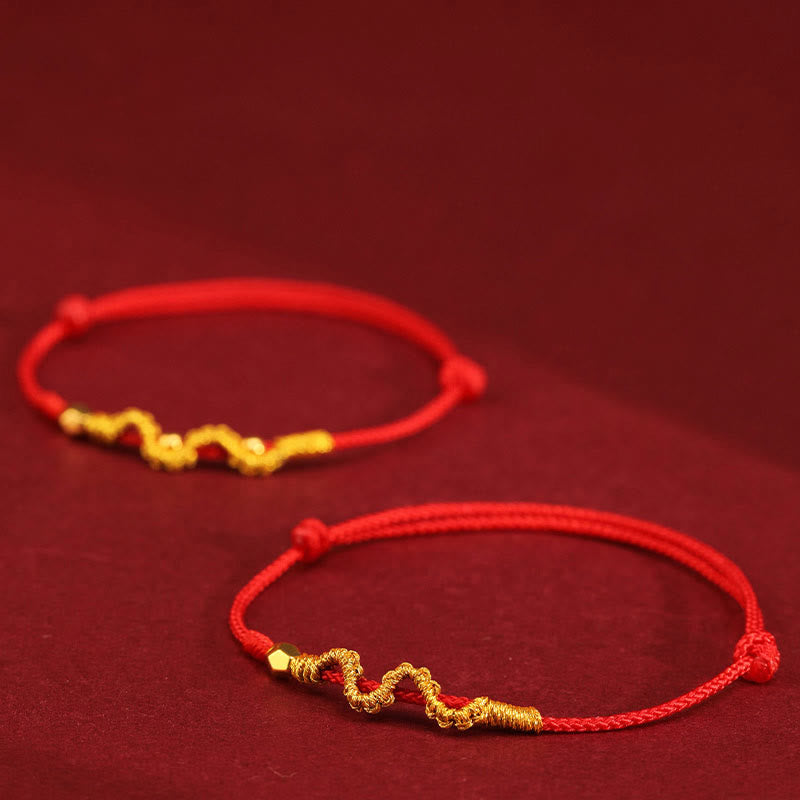 Buddha Stones 999 Gold Year of the Snake Handmade Luck Strength Braided Bracelet Anklet