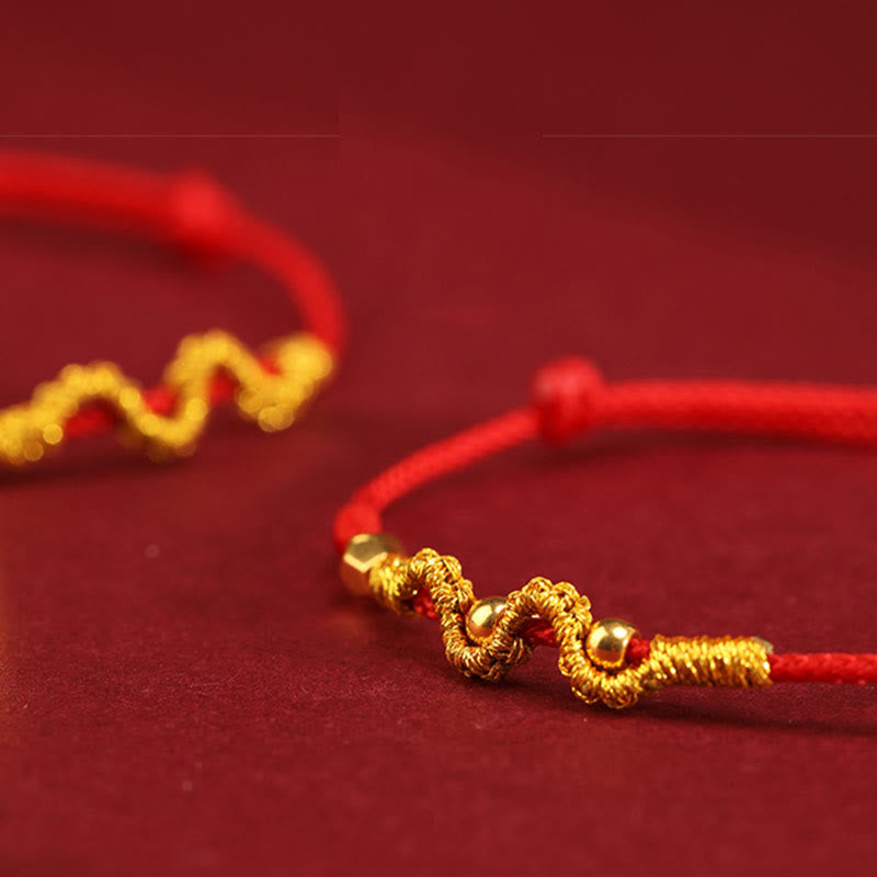 Buddha Stones 999 Gold Year of the Snake Handmade Luck Strength Braided Bracelet Anklet