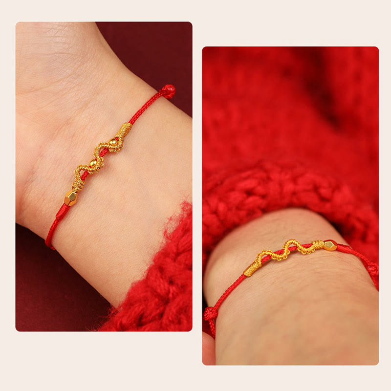 Buddha Stones 999 Gold Year of the Snake Handmade Luck Strength Braided Bracelet Anklet