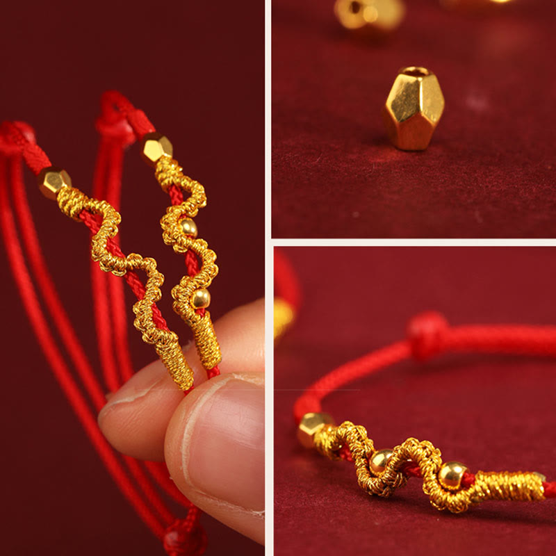 Buddha Stones 999 Gold Year of the Snake Handmade Luck Strength Braided Bracelet Anklet