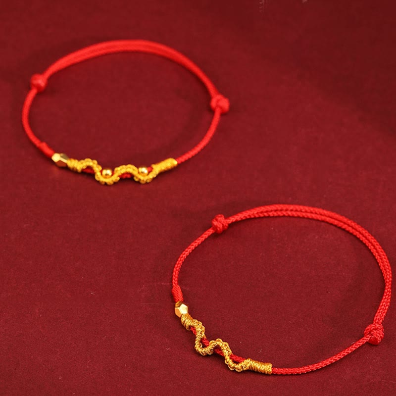 Buddha Stones 999 Gold Year of the Snake Handmade Luck Strength Braided Bracelet Anklet
