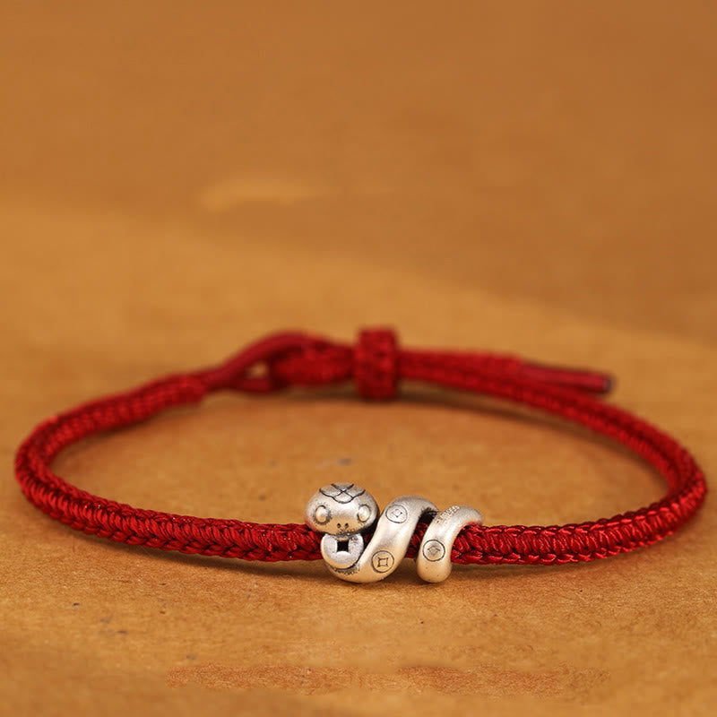 Buddha Stones 999 Sterling Silver Year of the Snake Handmade Copper Coin Protection Braided Bracelet