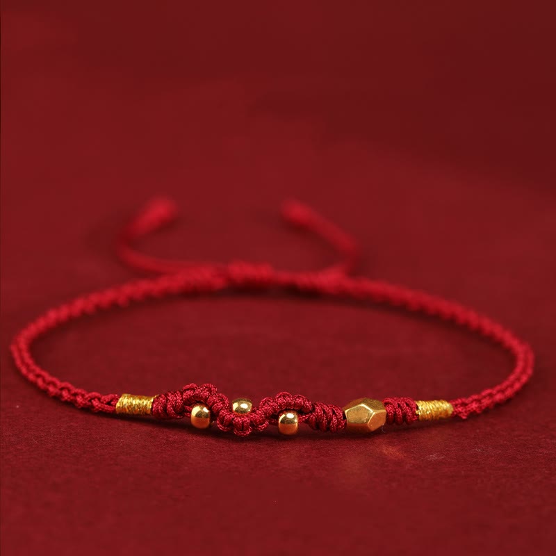 Buddha Stones 999 Gold Year of the Snake Mini Gold Bead Handmade Luck Protection Braided Bracelet