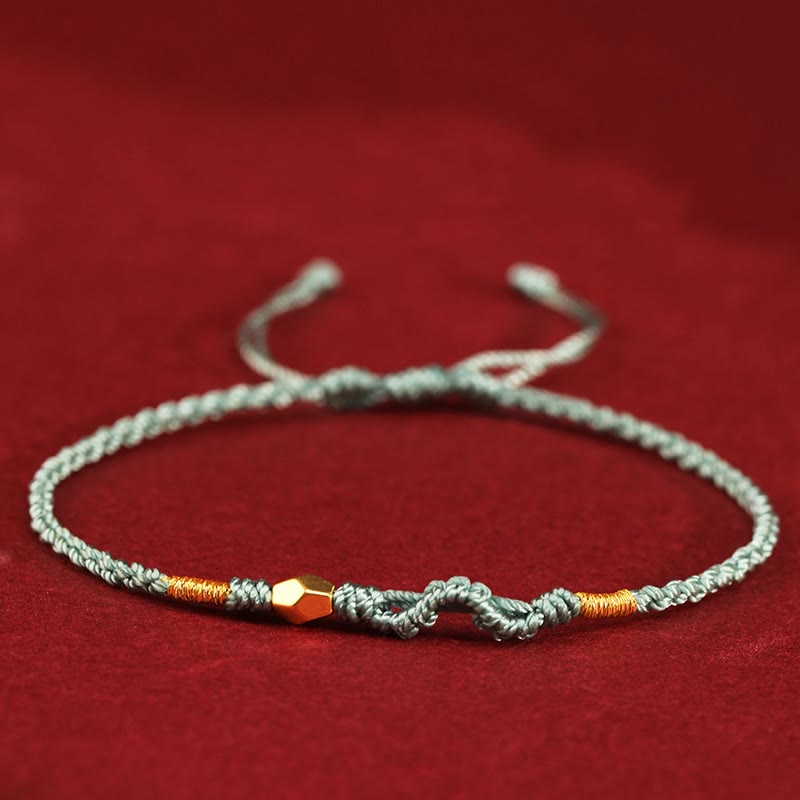 Buddha Stones 999 Gold Year of the Snake Mini Gold Bead Handmade Luck Protection Braided Bracelet