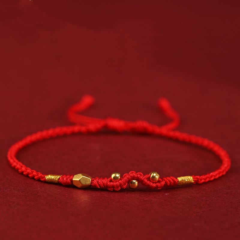 Buddha Stones 999 Gold Year of the Snake Mini Gold Bead Handmade Luck Protection Braided Bracelet