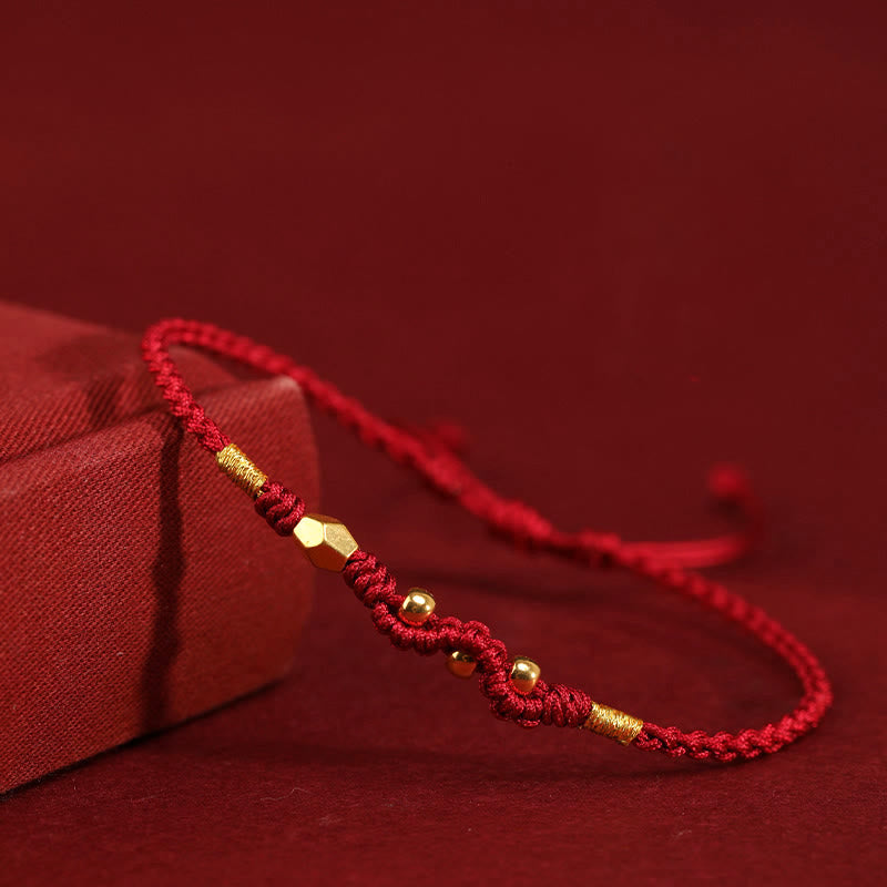 Buddha Stones 999 Gold Year of the Snake Mini Gold Bead Handmade Luck Protection Braided Bracelet