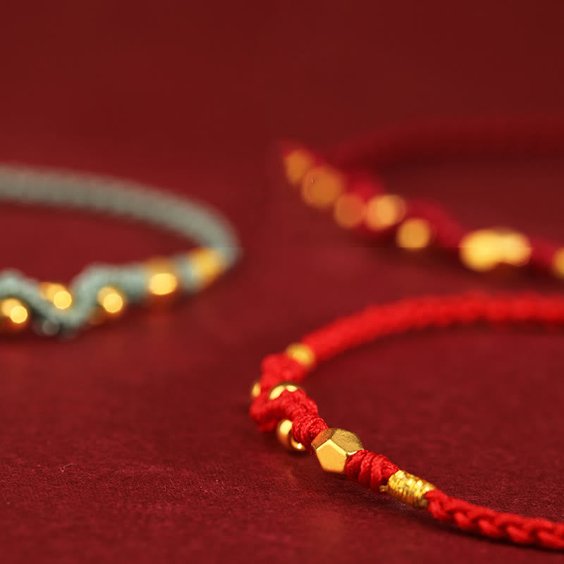Buddha Stones 999 Gold Year of the Snake Mini Gold Bead Handmade Luck Protection Braided Bracelet