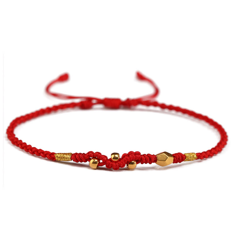 Buddha Stones 999 Gold Year of the Snake Mini Gold Bead Handmade Luck Protection Braided Bracelet