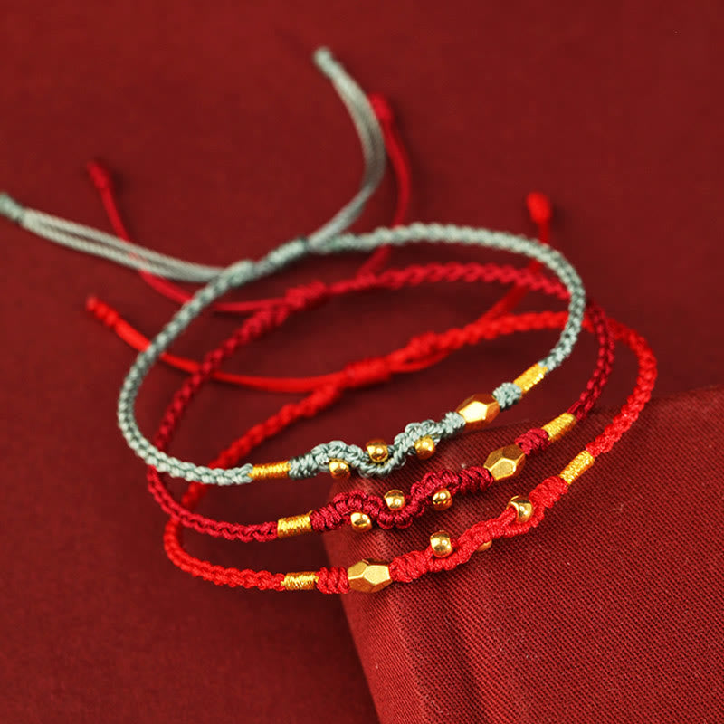 Buddha Stones 999 Gold Year of the Snake Mini Gold Bead Handmade Luck Protection Braided Bracelet
