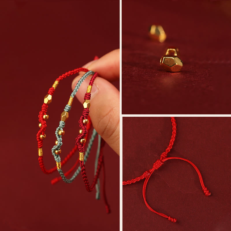Buddha Stones 999 Gold Year of the Snake Mini Gold Bead Handmade Luck Protection Braided Bracelet