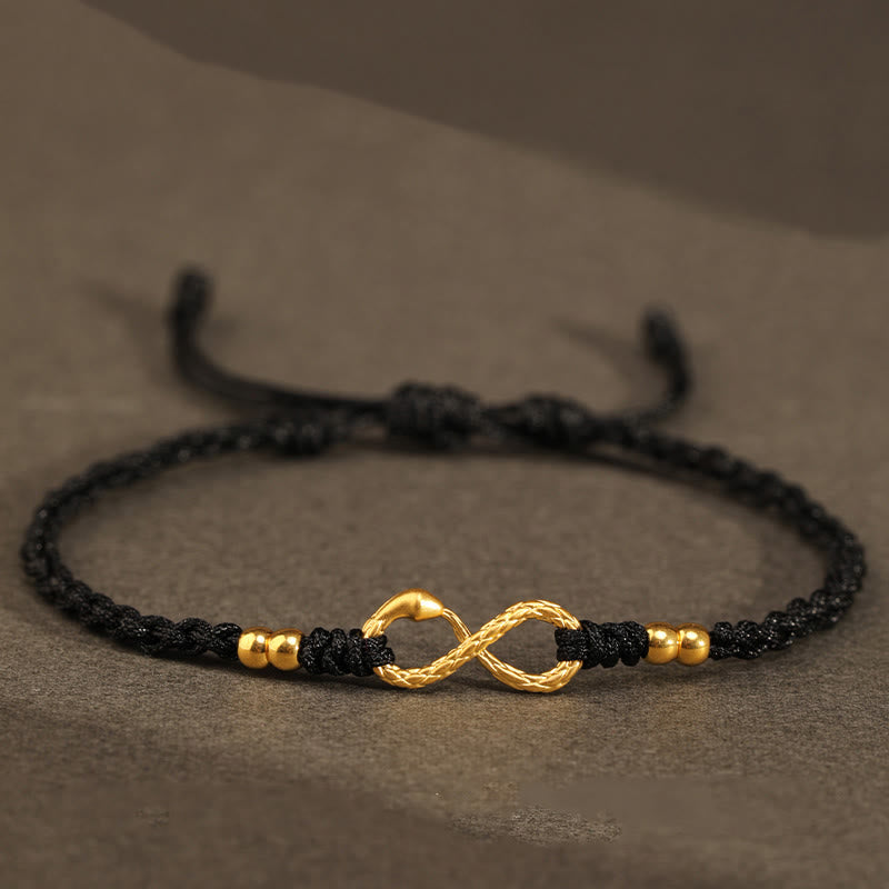 Bracelet porte-bonheur fait main en or 999 avec pierres de Bouddha, année du serpent, nœud éternel et infini