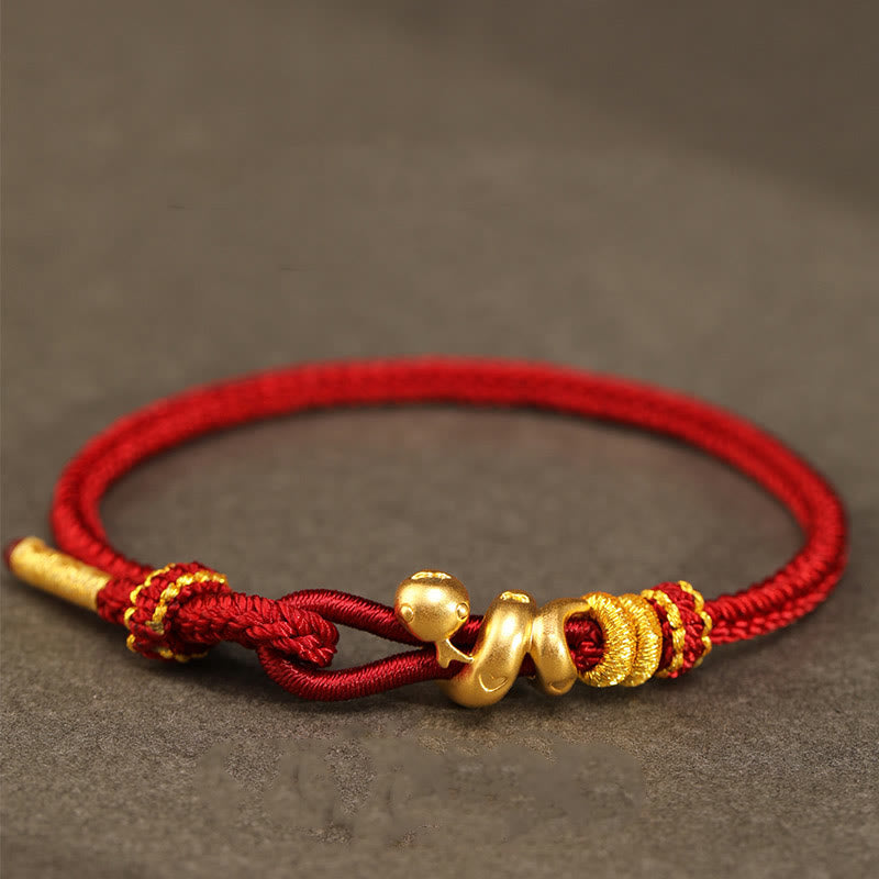 Buddha Stones 999 Gold Year of the Snake Handcrafted Strength Bracelet