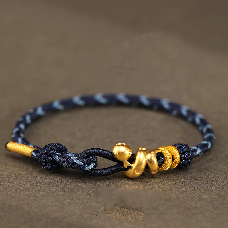 Buddha Stones 999 Gold Year of the Snake Handcrafted Strength Bracelet