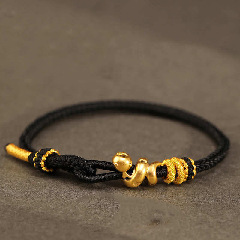 Buddha Stones 999 Gold Year of the Snake Handcrafted Strength Bracelet