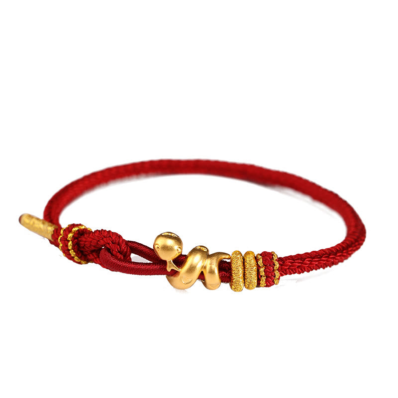 Buddha Stones 999 Gold Year of the Snake Handcrafted Strength Bracelet