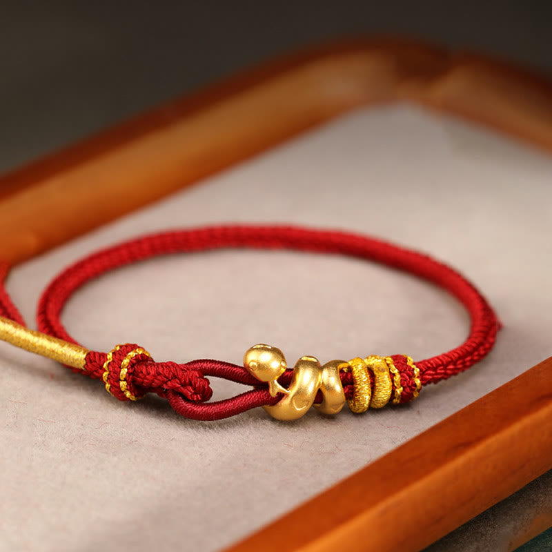 Buddha Stones 999 Gold Year of the Snake Handcrafted Strength Bracelet