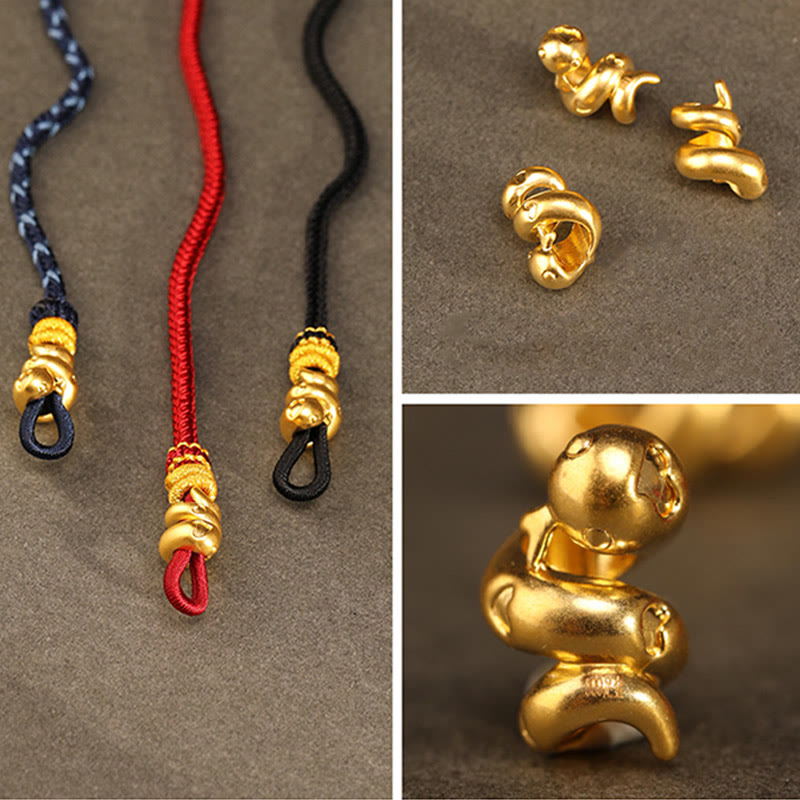 Bracelet de force artisanal en or 999 de Buddha Stones, Année du Serpent