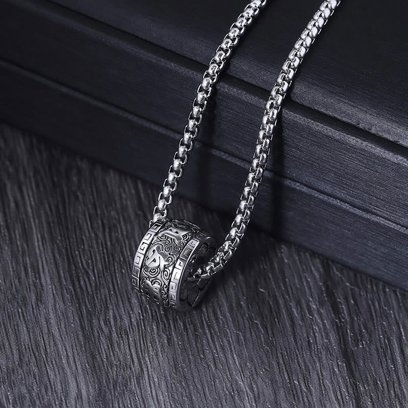 Collier pendentif tibétain en acier titane avec pierres de Bouddha et symbole de la paix Om Mani Padme Hum