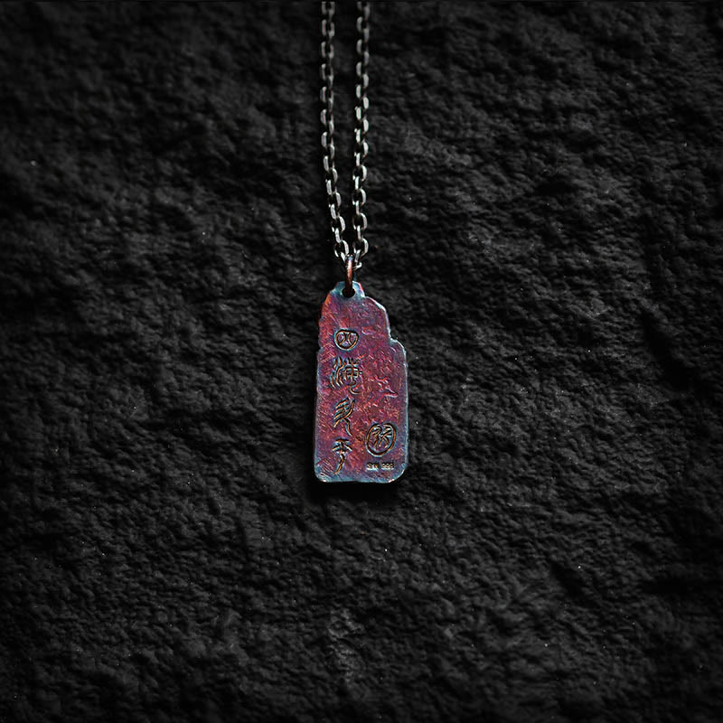 Collier pendentif en argent sterling 999 et or 24 carats avec pierres de Bouddha et motif vagues et équilibre solaire