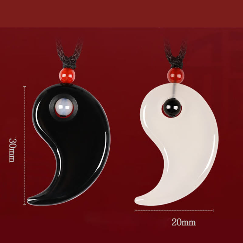 Collier pendentif en pierres de Bouddha, onyx noir, agate blanche, diagramme Yin Yang Tai Chi, fortune, couple