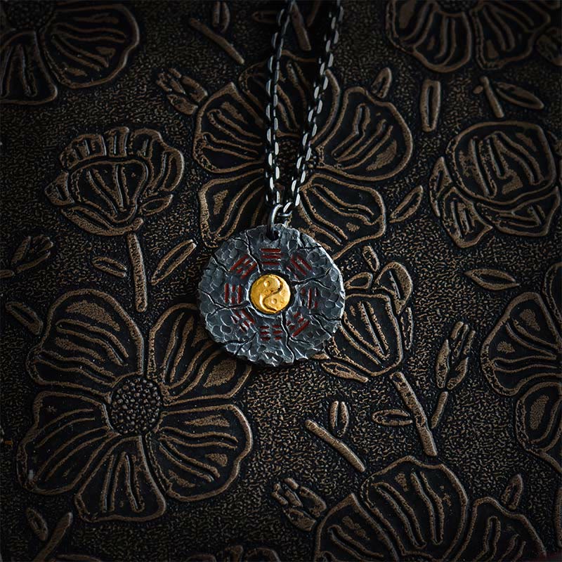 Halskette mit Anhänger aus Buddha-Steinen, 999 Sterlingsilber, 24 Karat Gold, Bagua, Tai Chi, Yin Yang-Design, Berggeister, Geld ausgeben, Harmonie