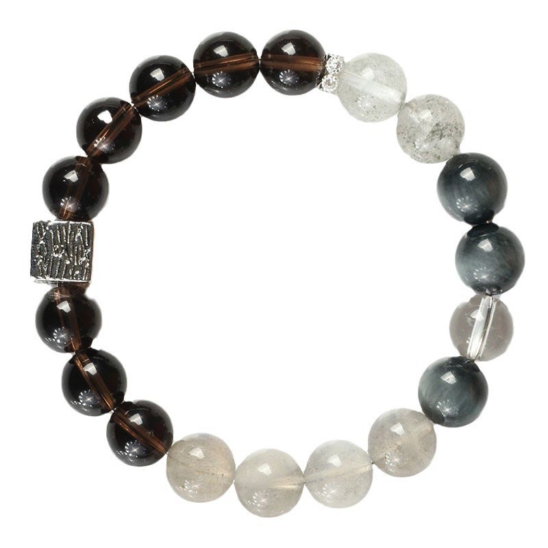 Bracelet de force en obsidienne noire, quartz rutile noir et pierre de lune cubique
