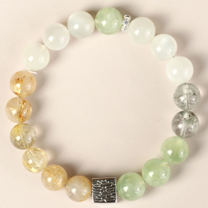 Bracelet de force en obsidienne noire, quartz rutile noir et pierre de lune cubique
