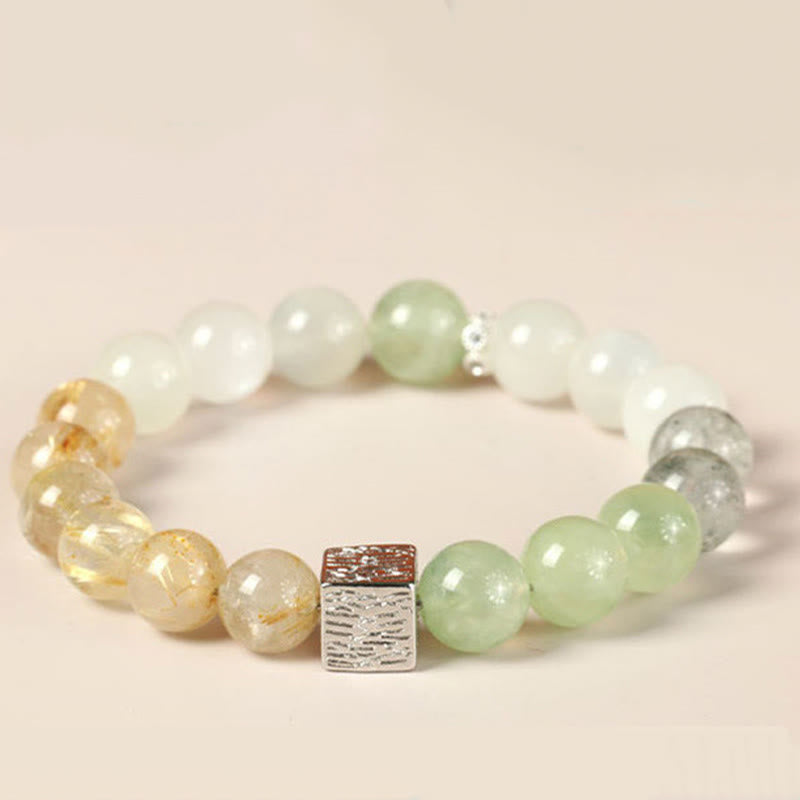 Bracelet de force en obsidienne noire, quartz rutile noir et pierre de lune cubique