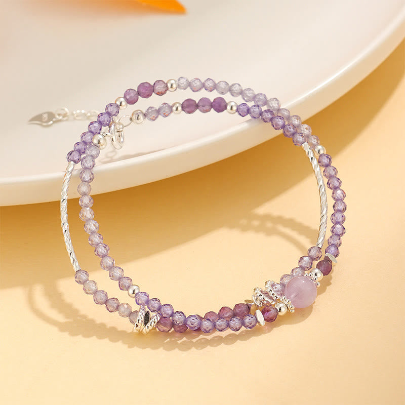 Bracelet double tour Bouddha Stones 3,2 mm, améthyste, quartz rutile vert, tourmaline rose, cristal blanc, conscience spirituelle