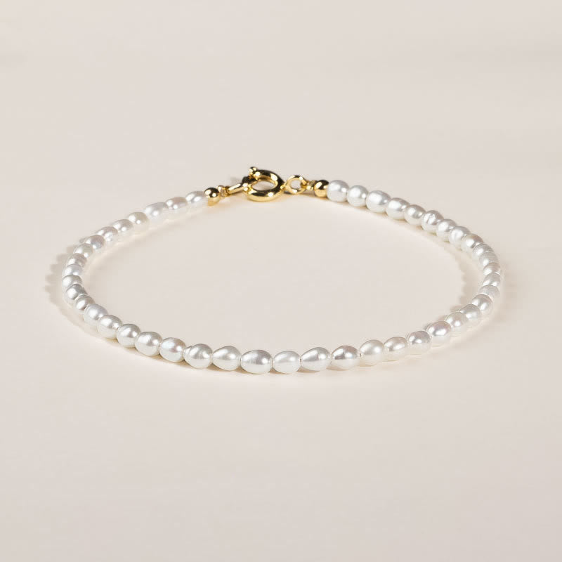 Buddha Stones 2mm Natural Pearl Ultra-thin Beads 14k Gold Plated Copper Wisdom Bracelet