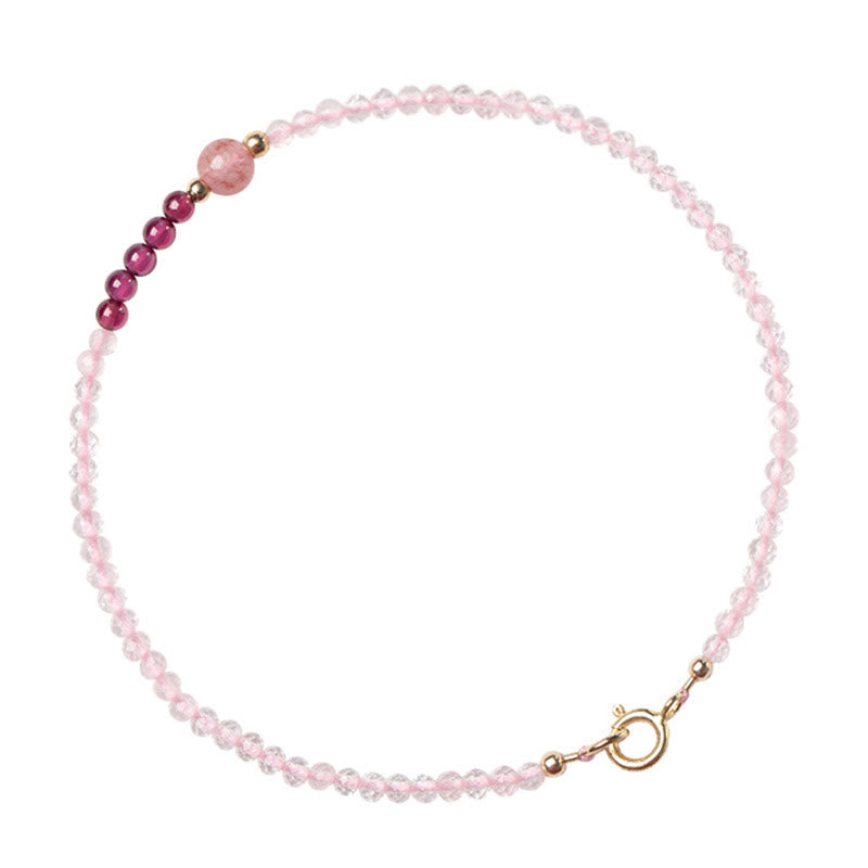 Bracelet d'énergie de guérison ultra-fin en perles de quartz rose, grenat et quartz fraise de 2 mm de Buddha Stones