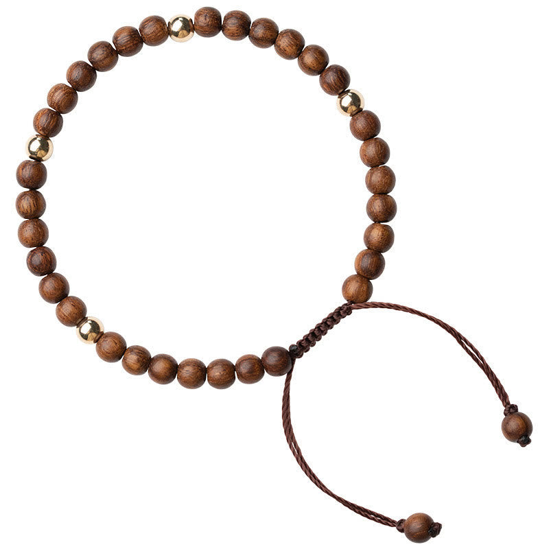Bracelet de protection ultra-fin en perles de cuivre plaqué or 14 carats de 4 mm en bois de santal de Buddha Stones