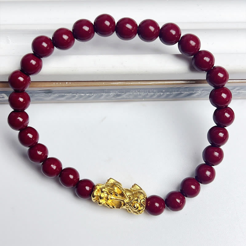 Bracelet de bénédiction Pixiu en perles de cinabre naturelles et pierres de Bouddha