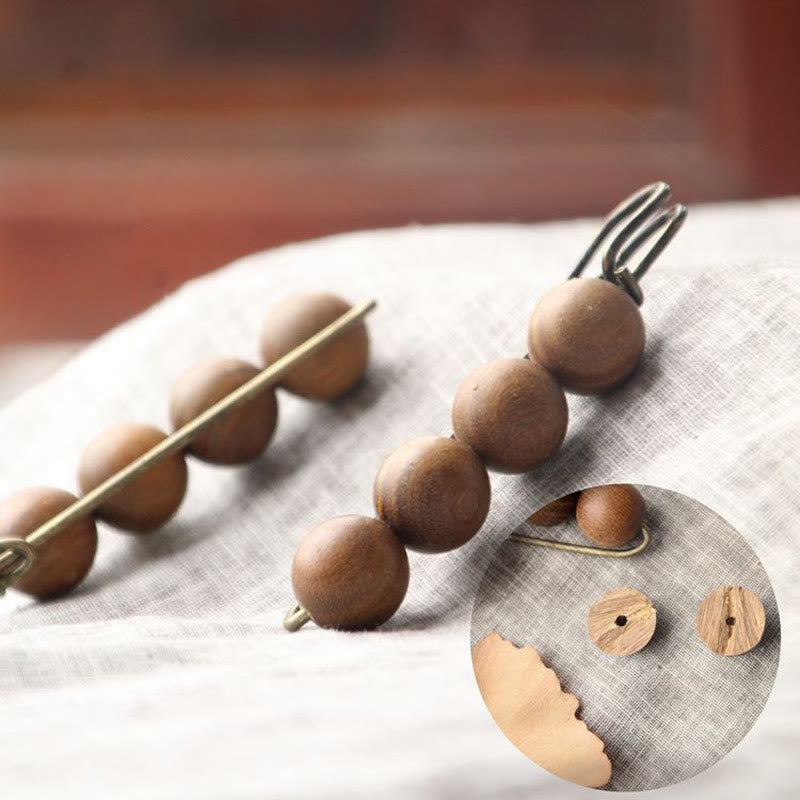 Buddha Stones Vintage Sandalwood Agathis Alba Ebony Wood Peltogyne Beads Healing Brooch