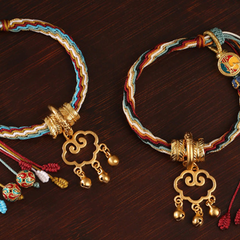 Bracelet fait main en pierres de Bouddha, motif cerf de couleur Dunhuang, nuage de bon augure, cadenas de paix, cloche, guérison, réincarnation