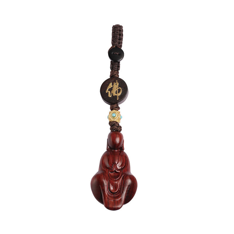 Porte-clés Bouddha Pierres Petite Feuille Bois de Santal Rouge Protection Bouddha Sans Forme