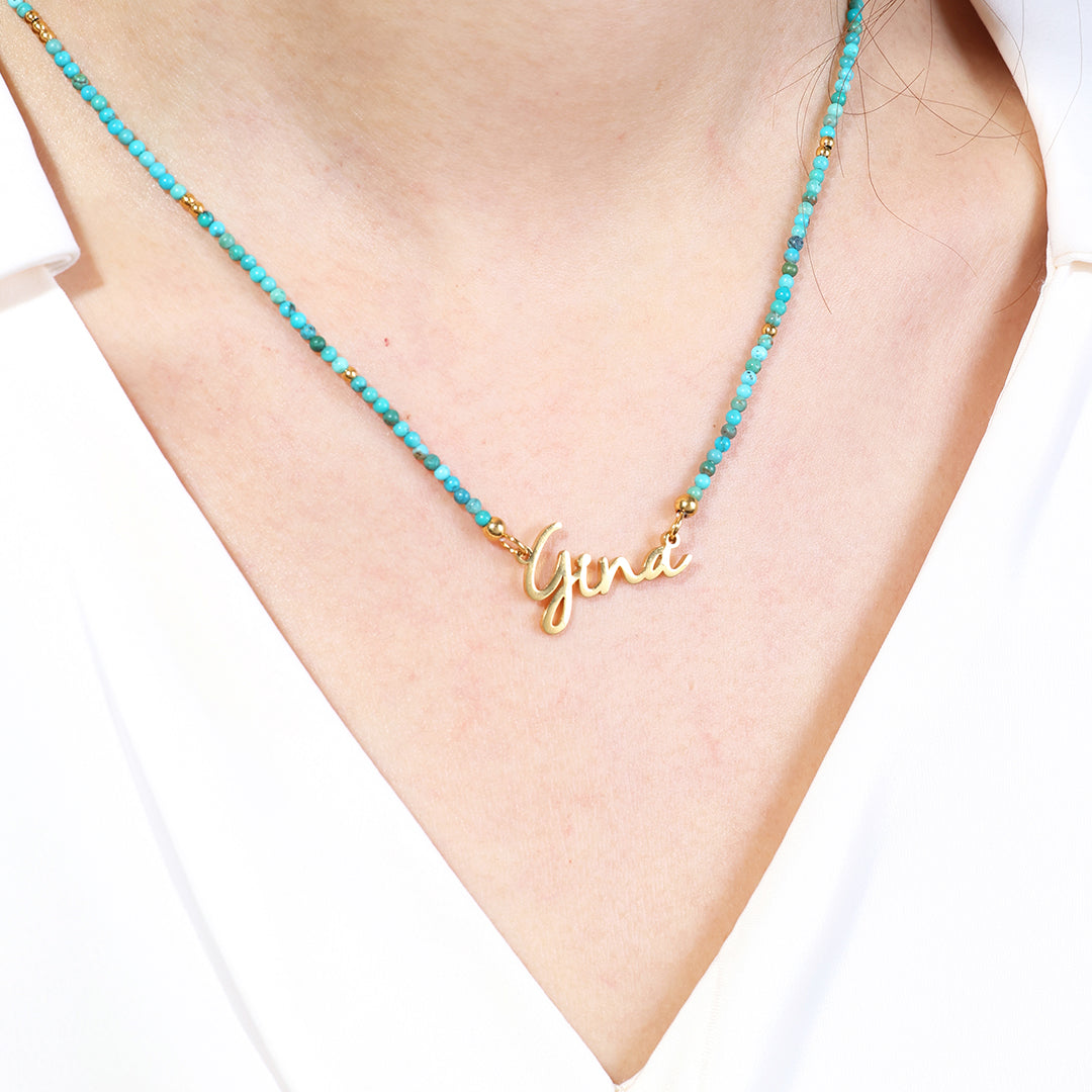 Turquoise Beaded Fairy Name Necklace