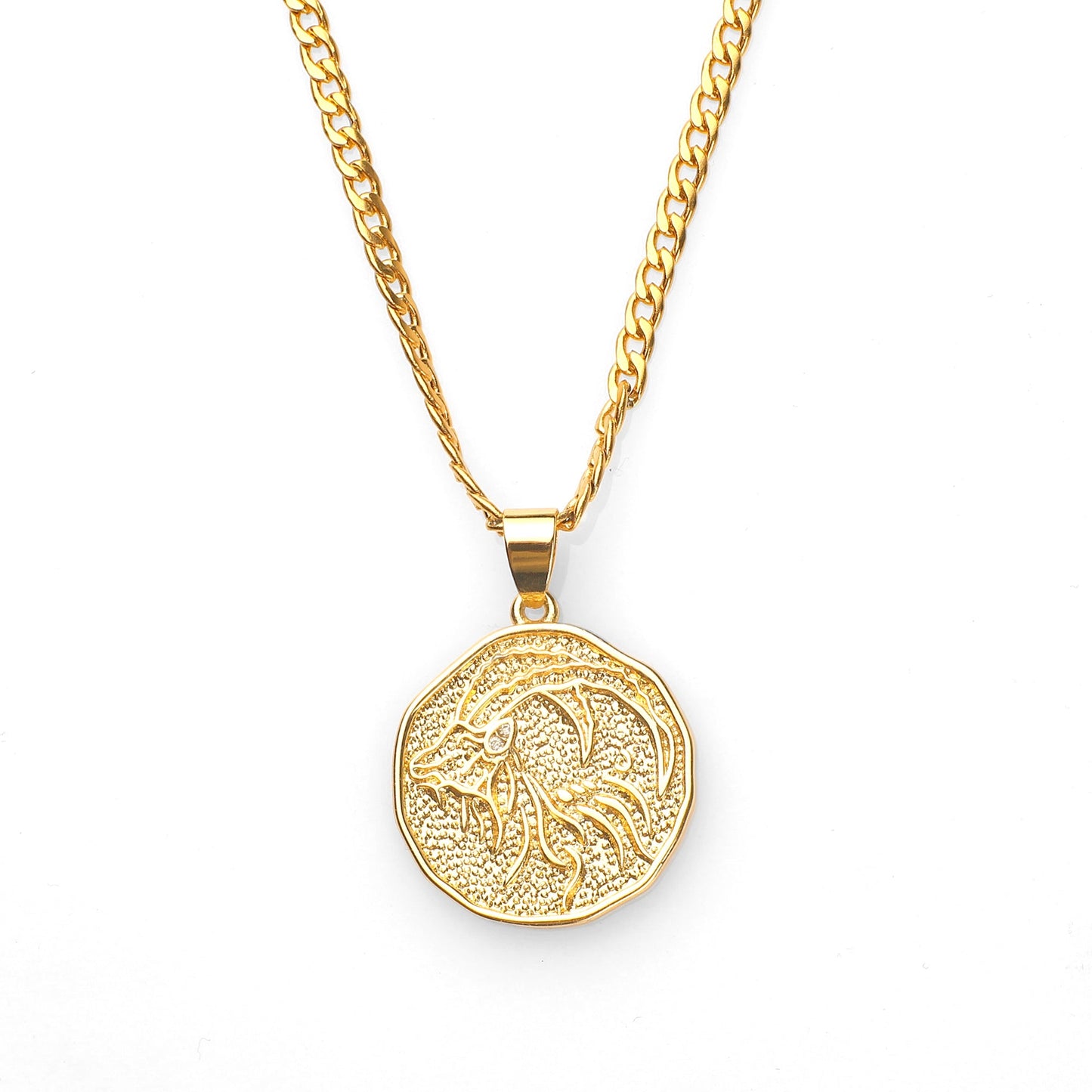 Collier avec pendentif en forme de pièce de monnaie représentant un signe astrologique