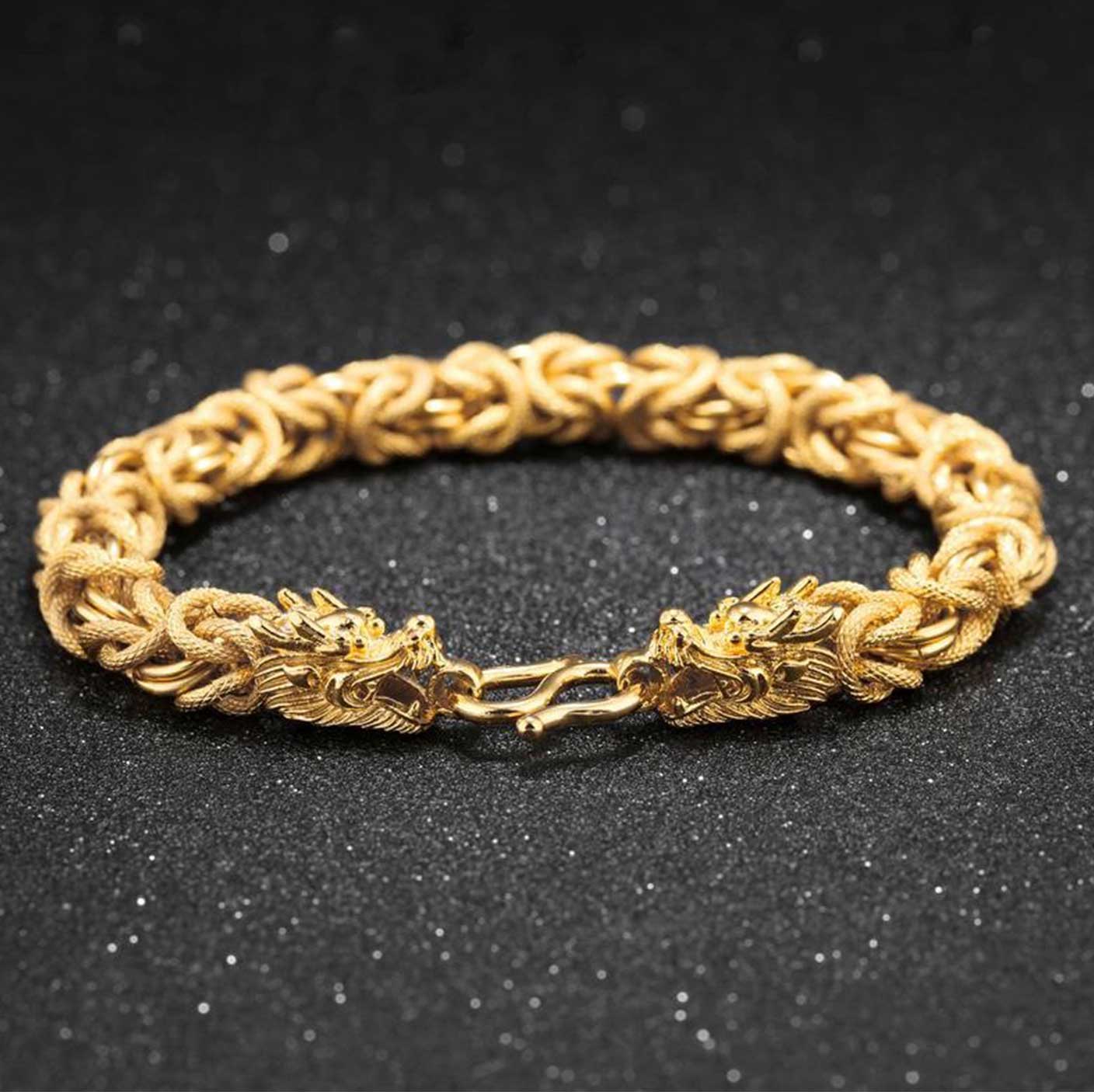 Bracelet Dragon Doré à Deux Têtes – Succès et Fortune