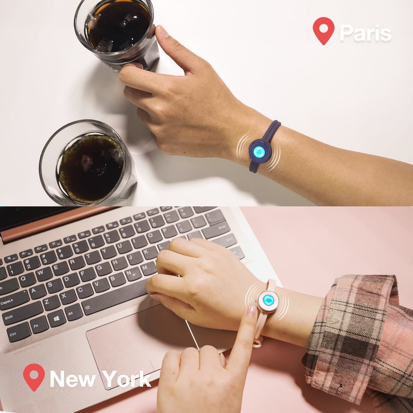 Bracelets tactiles Candy Original (bleu foncé + rose)