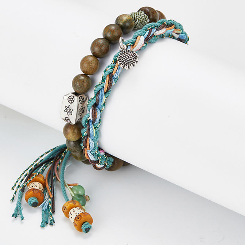 Buddha Stones 925 Sterling Silber Grünes Sandelholz Bodhi Seed Handmade Positive Armband