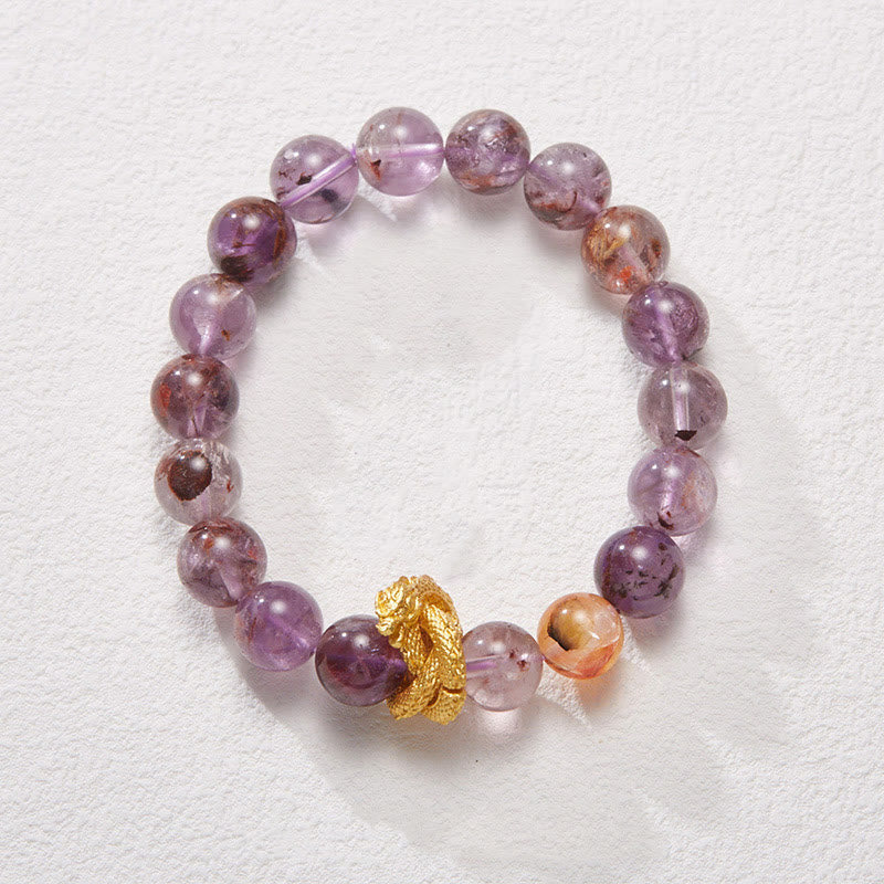 Bracelet Sagesse Dragon Plaqué Or Cuivre Fantôme Violet Pierres de Bouddha