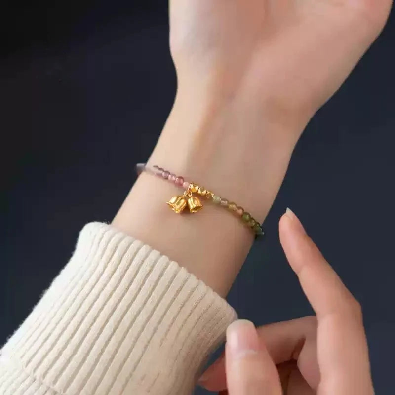 Bracelet en tourmaline naturelle à changement progressif de couleur, pendentif fin en forme de muguet, plaqué argent S925