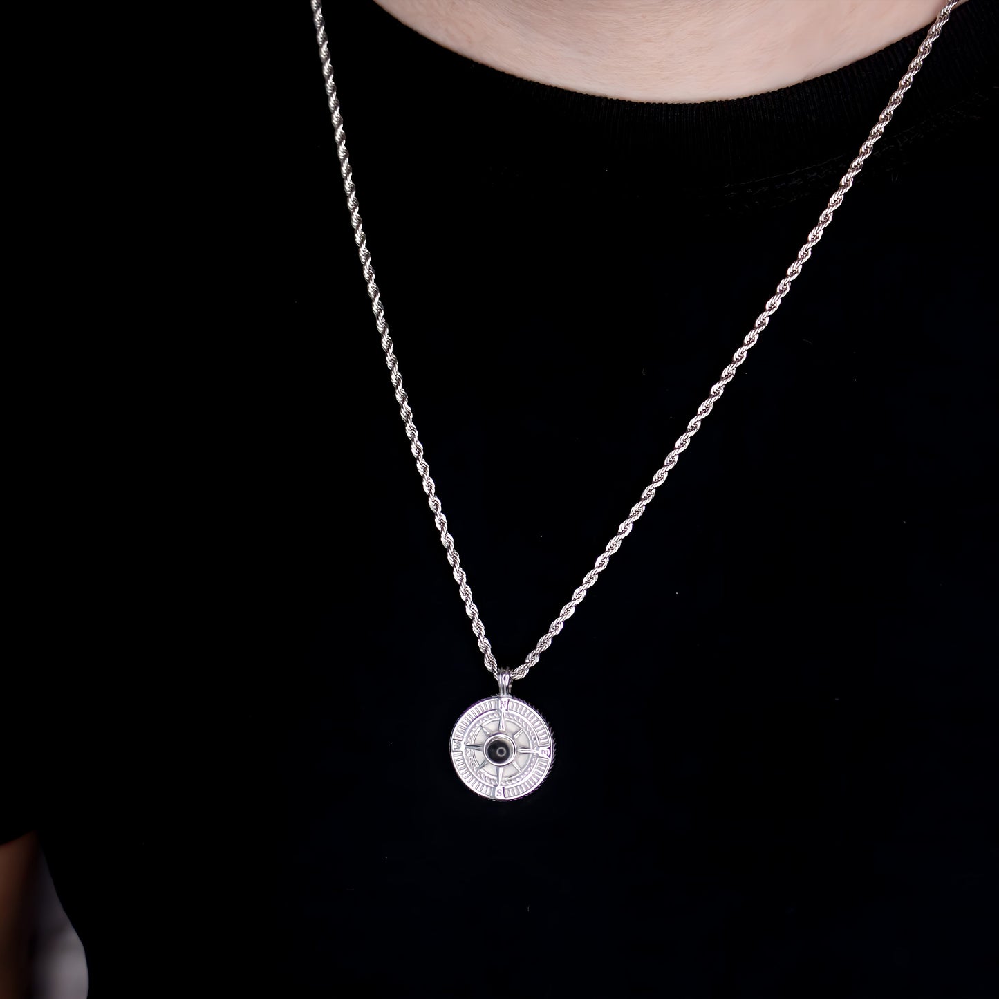 Round Compass Projection Necklace