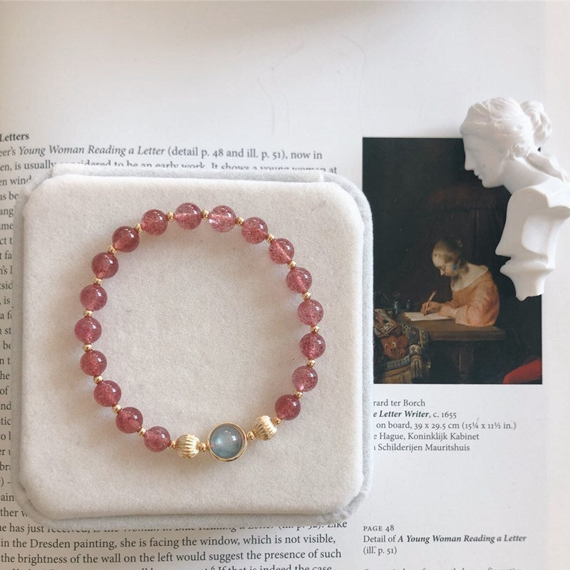 Natürliches Erdbeerkristall-Mädchen-Herzarmband 7 mm DIY-Modell mit Mondstein-Kristallarmband