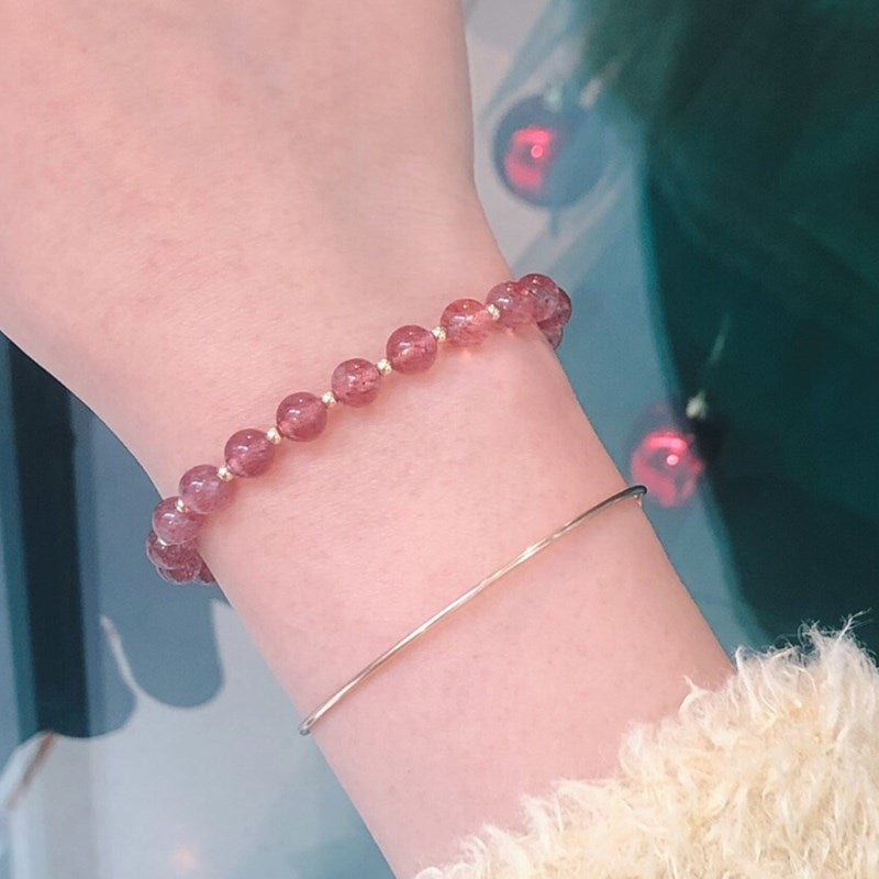 Bracelet cœur en cristal de fraise naturel pour fille, modèle DIY de 7 mm avec bracelet en cristal de pierre de lune