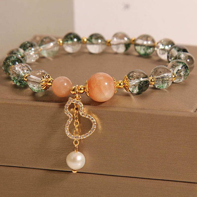Bracelet de confiance avec breloque en forme de courge fantôme verte et pierres de Bouddha
