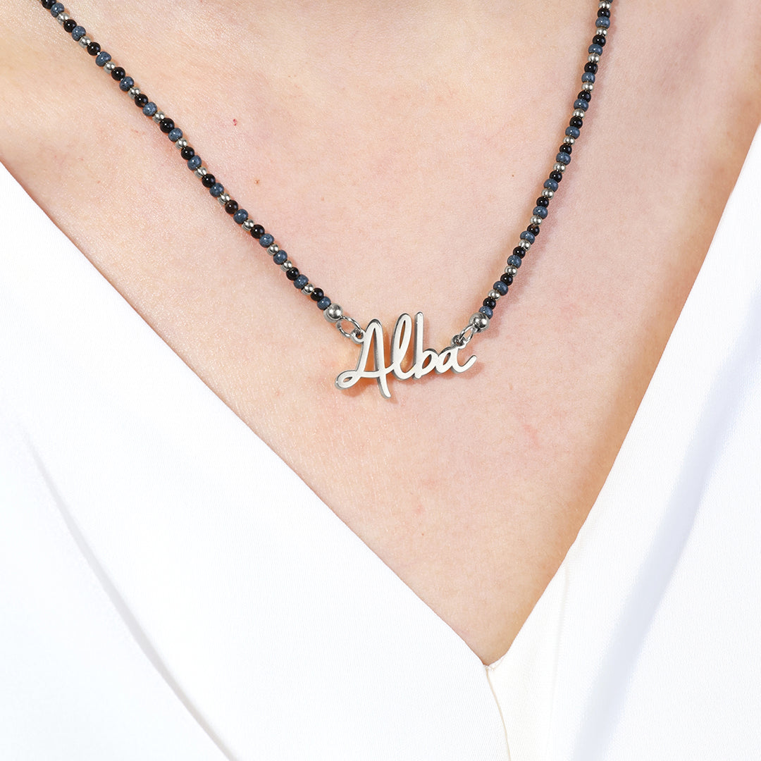 Onyx Beaded Fairy Name Necklace