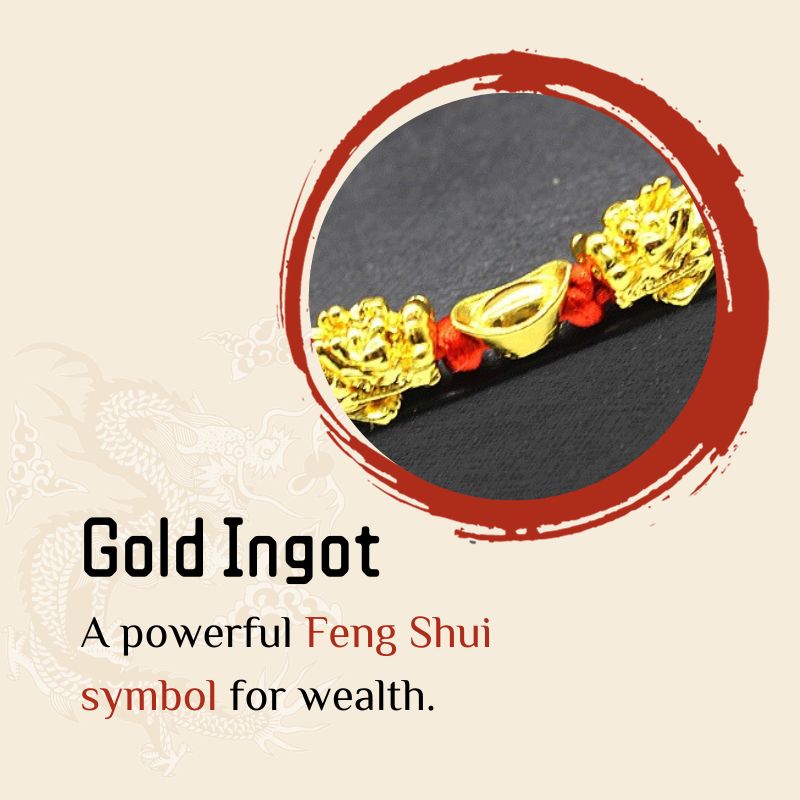 Bracelet double lingot Pixiu et corde rouge porte-bonheur